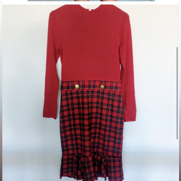 Venus plaid tartan dress with gold buttons - Picture 3 of 7